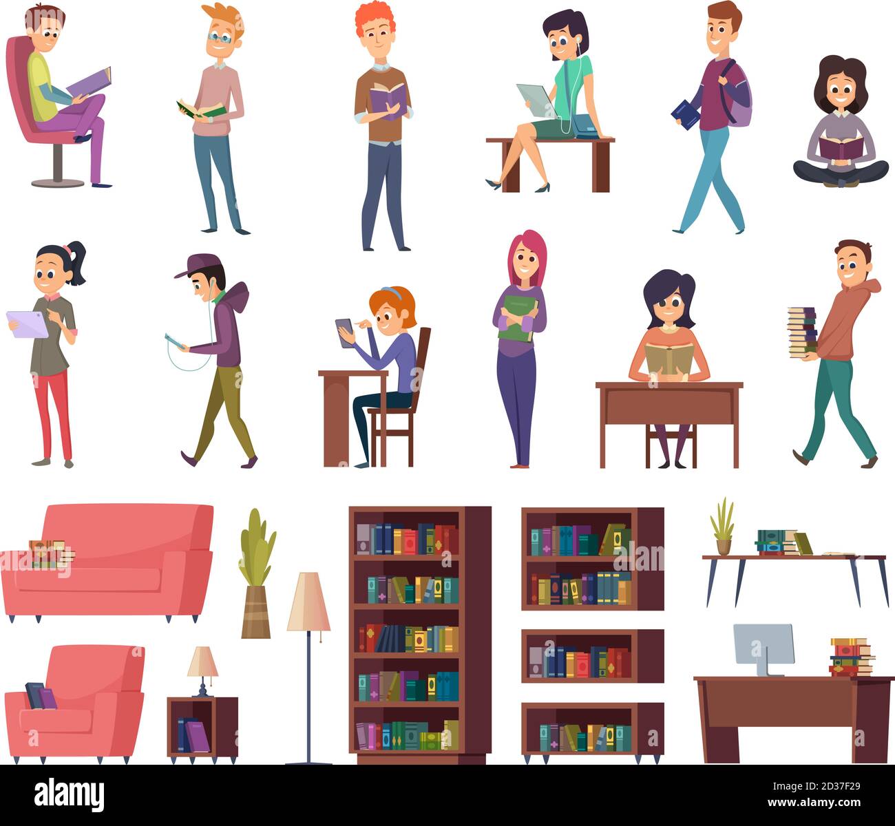 Students at library stack of books Stock Vector Images Alamy
