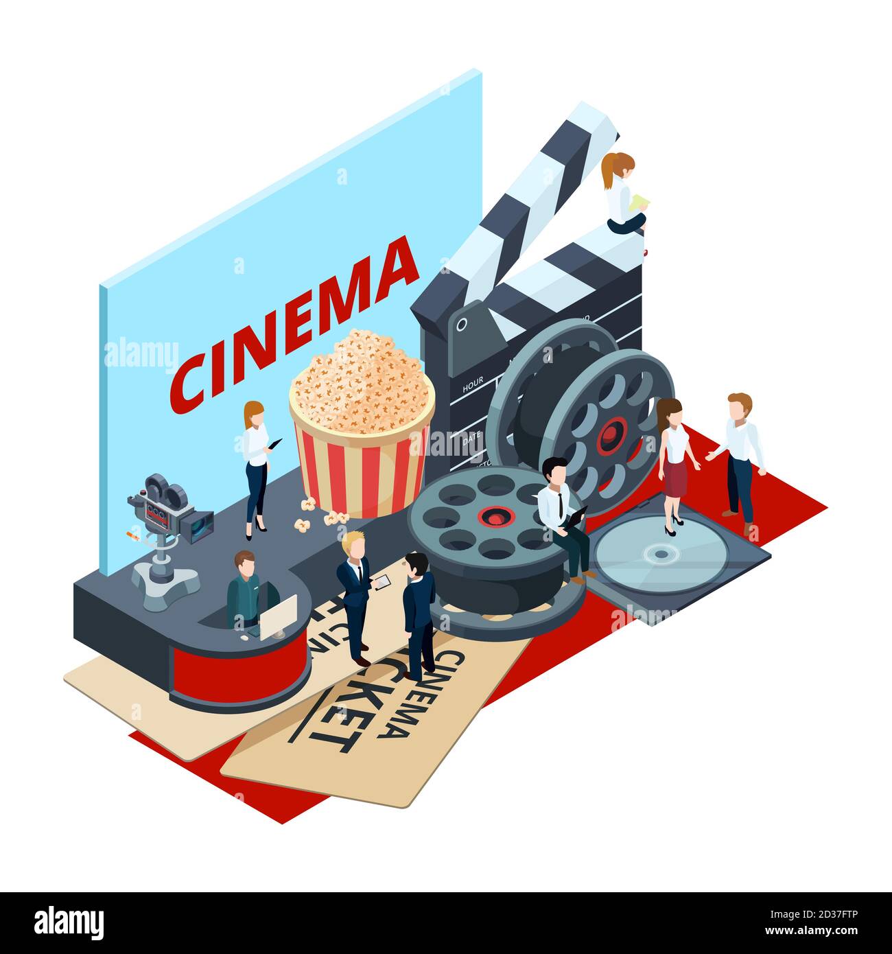 Cinema, isometric film production and postproduction vector concept Stock Vector