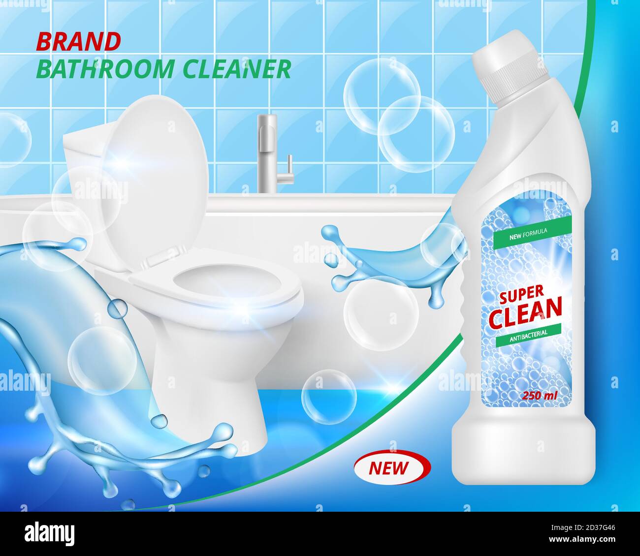 Toilet Detergent Cleaner Bathroom Soap Liquid Washing Clean Of Ceramic Sink Advertizing Realistic Placard Vector Template 2D37G46 