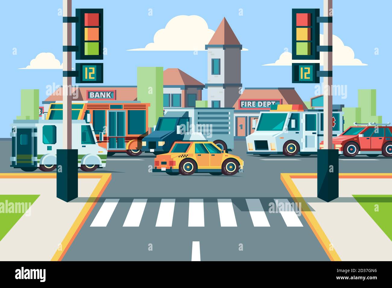 Crossing Roads Road Intersection Pedestrian Crossings Stock Vector