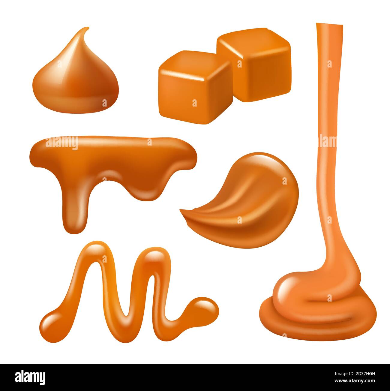 Caramel drops. Liquid candies and sweets splashes spread peanuts food