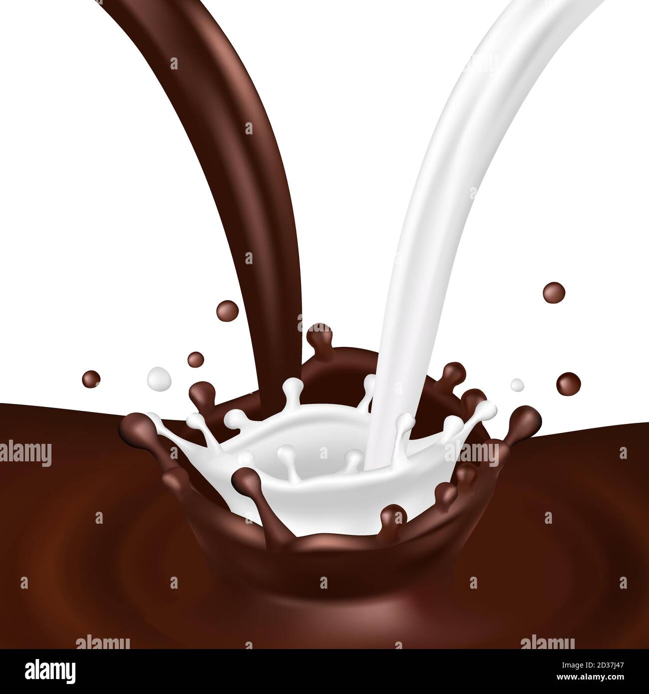 Realistic vector splashes. Milk and chocolate flows isolated on white background Stock Vector