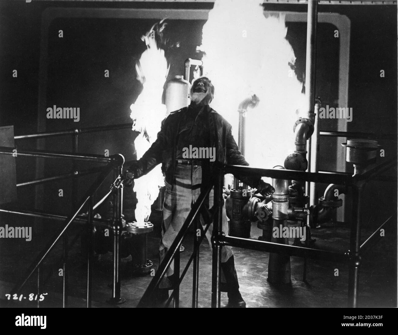 JAMES CAGNEY climactic oil refinery explosion in WHITE HEAT 1949 director RAOUL WALSH screenplay Ivan Goff and Ben Roberts suggested by a story by Virginia Kellogg music Max Steiner Warner Bros. Stock Photo