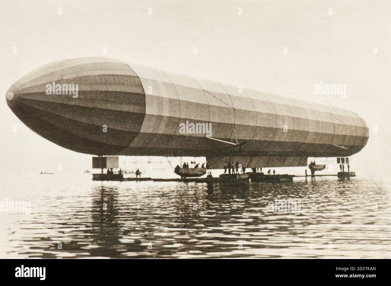 The taking off of Zeppelin LZ2 model from a floating hangar (!905) Stock Photo