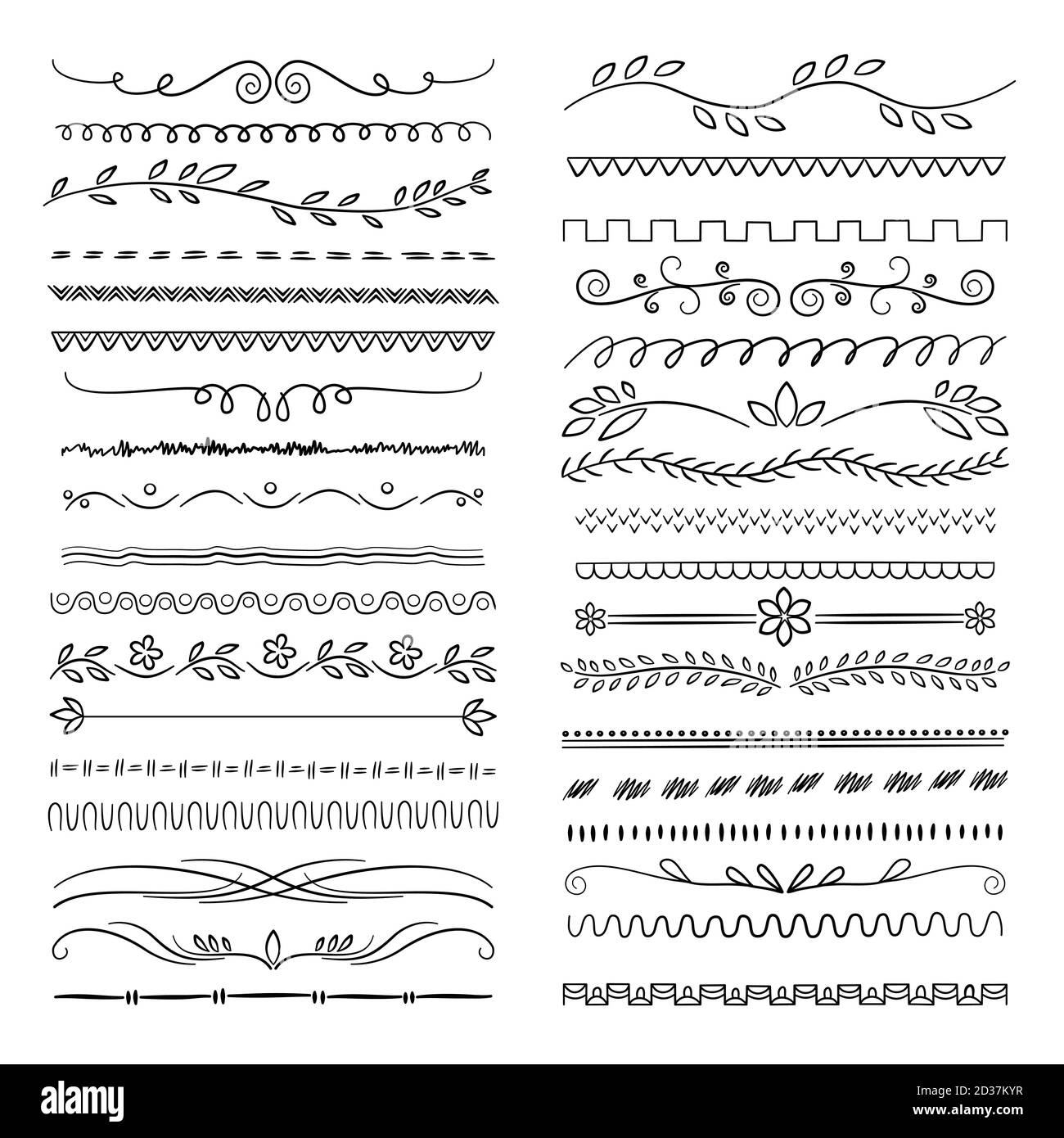 Hand drawn lines. Floral scribble ornamental web dividers wedding doodle vector decoration Stock Vector