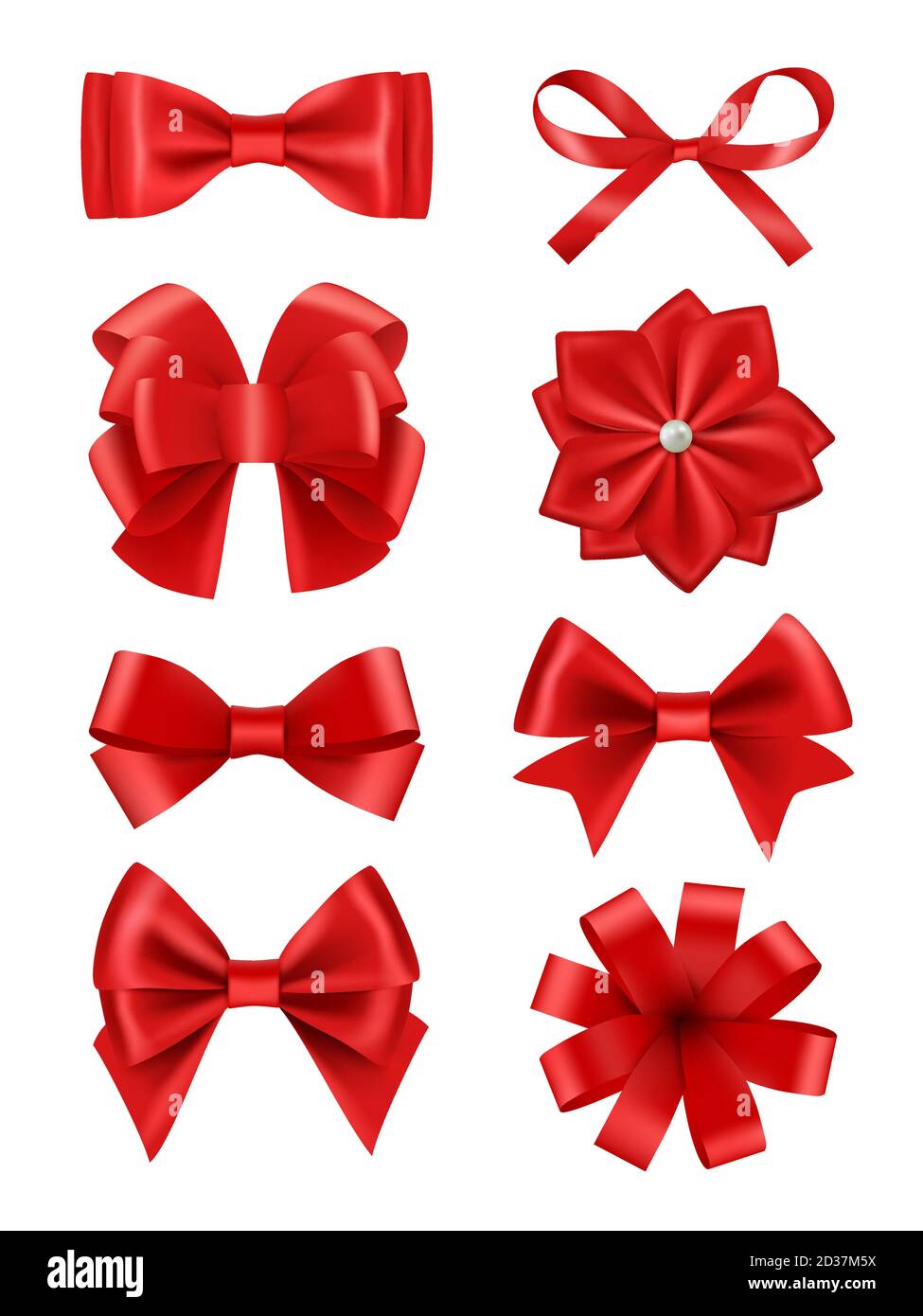 Cartoon red bow. Ribbon knot decoration, gift bows and present tie