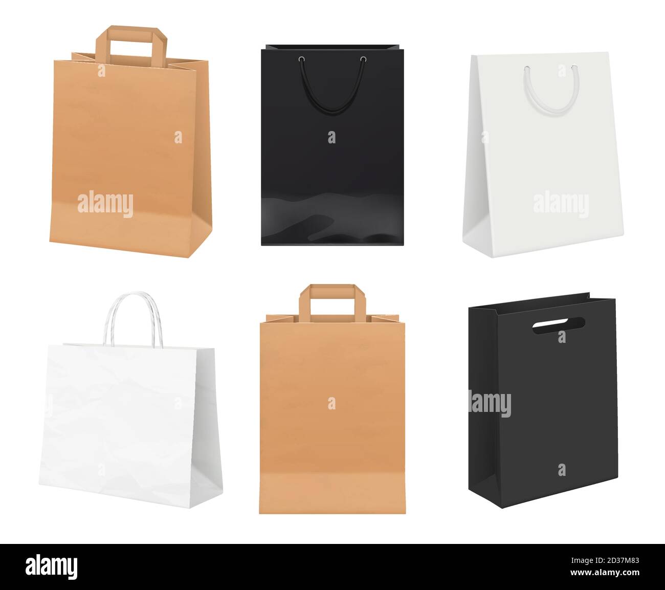 Download Paper Bags Empty Identity Packages From White And Kraft Paper Shopping Bags Vector Realistic Template Stock Vector Image Art Alamy