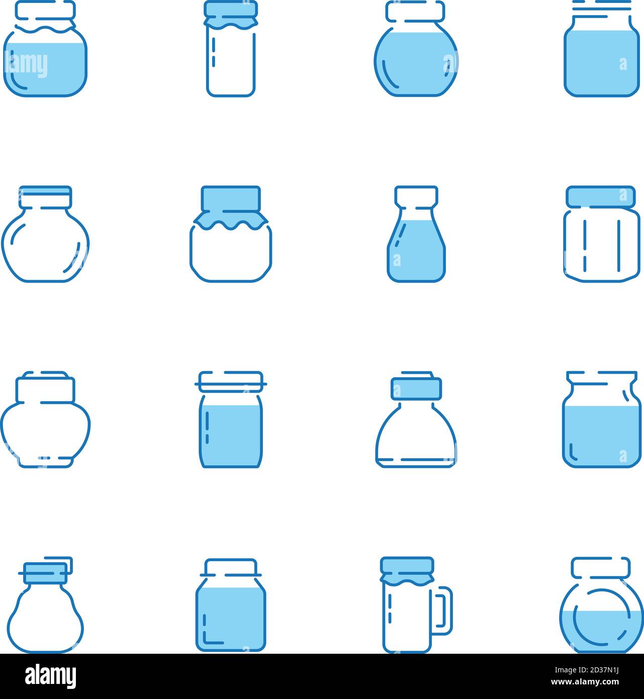 Bottles line icon. Jar packaged with healthy food jam products glass bottles vector symbols Stock Vector