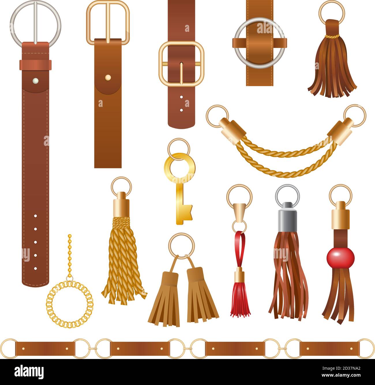 Belt elements. Fashion leather chains fabric furniture elegant jewelry for clothes vector collection Stock Vector
