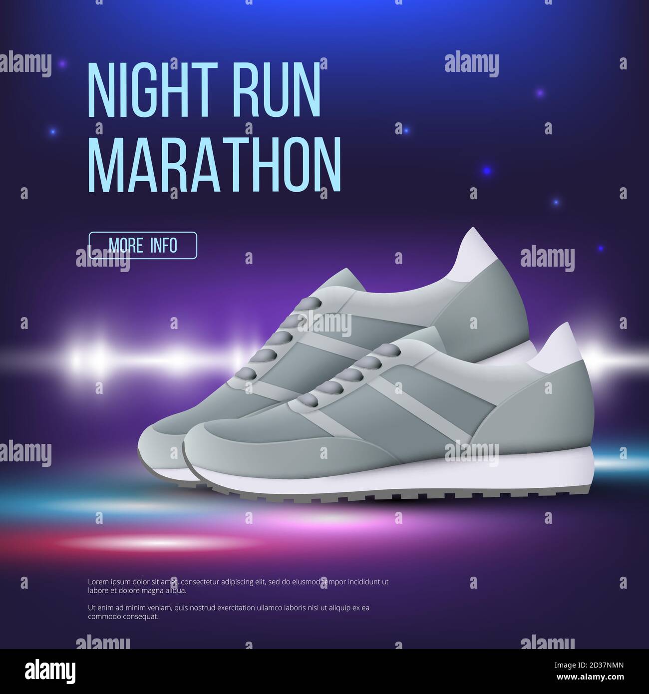 Sport shoes poster. Run sneakers modern trendy colored footwear advertising placard vector realistic template Stock Vector