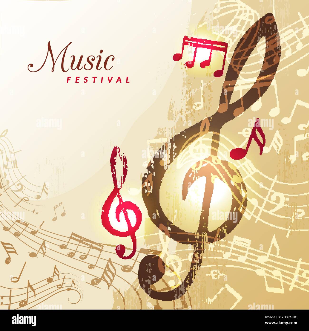 Music notes background. Festival instrument song sound stave treble clef vector illustration Stock Vector