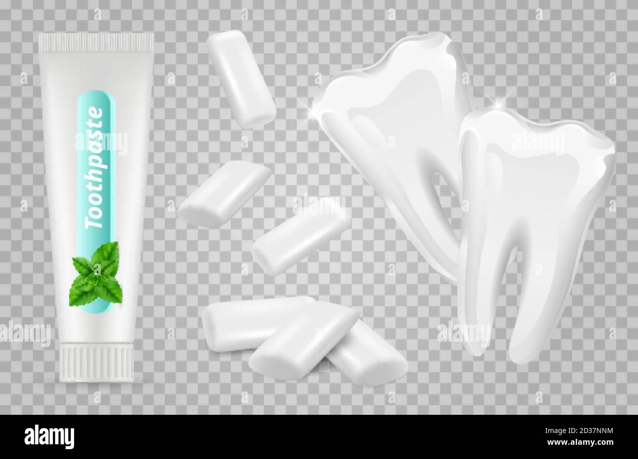 Dental set. Vector toothpaste, chewing gums, white teeth Stock Vector