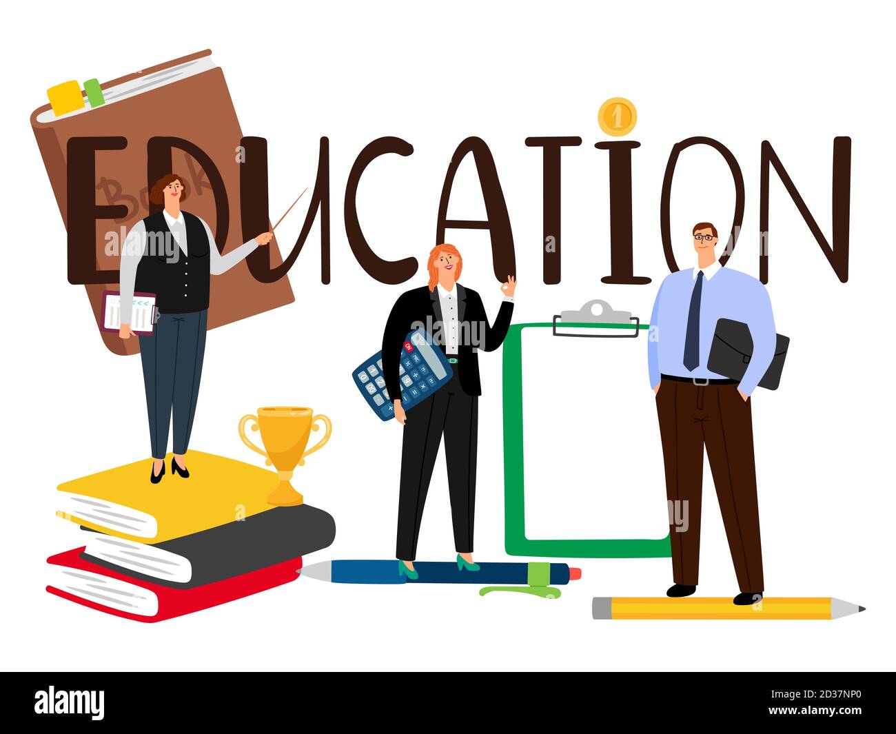 Cartoon style people man and woman education vector concept