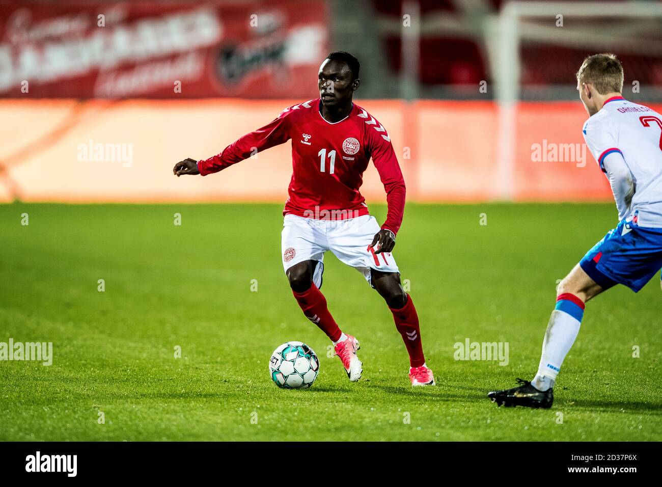 Herning, Denmark. 07th Oct, 2020. Pione Sisto (11) of Denmark seen during the international friendly between Denmark and Faroe Islands at MCH Arena in Herning. (Photo Credit: Gonzales Photo/Alamy Live News Stock Photo