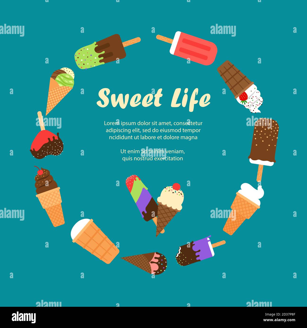 Sweet life banner with ice cream vector illustration Stock Vector Image