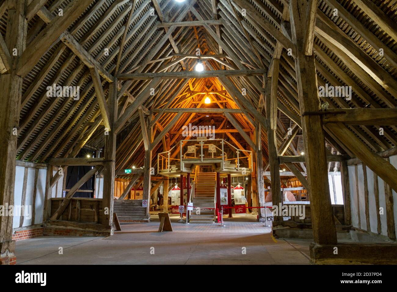 General view inside the Wheat Barn, Cressing Temple Barns, an ancient