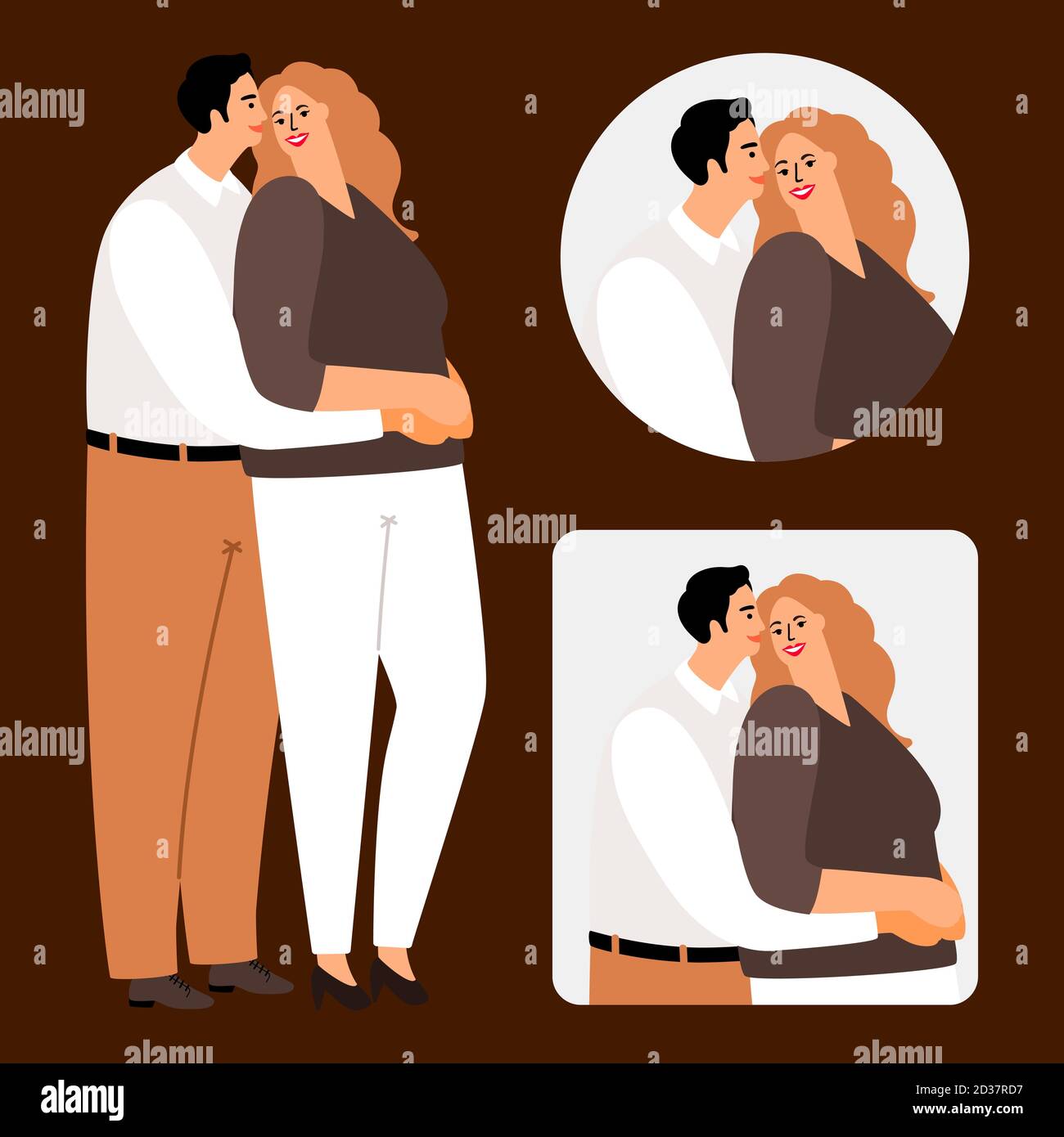 Couple in love, embrace of woman and man vector illustration. Couple avatars design Stock Vector