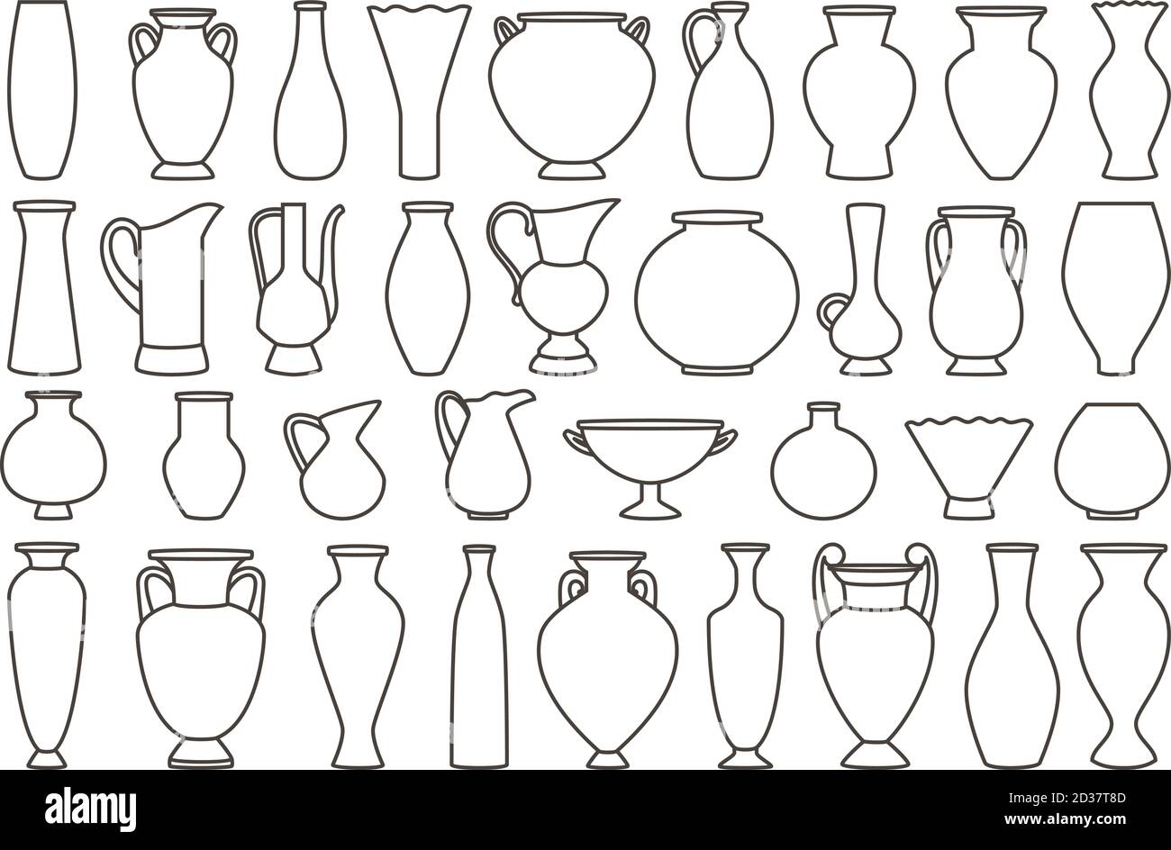 Outline vases and amphora collection, vector linear. Vase pottery