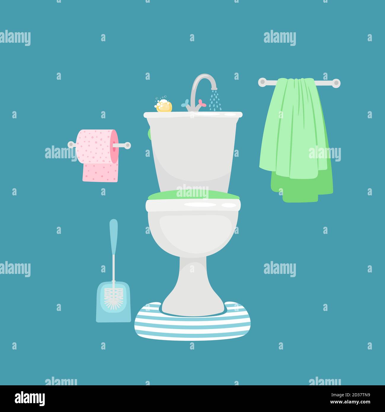Modern toilet with sink. Water saving vector concept. Hygiene illustration Stock Vector