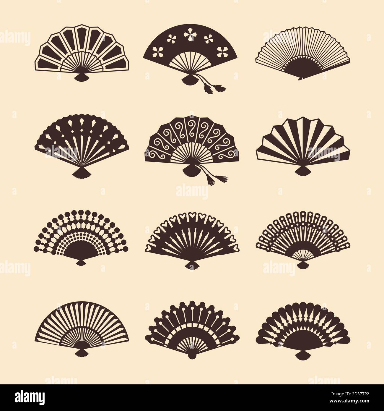 Vintage Elegant Oriental Fans Of Set Vector Silhouettes Oriental Fan Chinese Decoration Japanese Souvenir Illustration Stock Vector Image Art Alamy