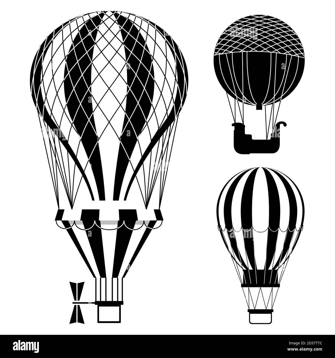 Classic hot air balloons or aerostats vector set. Illustration of air hot balloon, travel flight transport Stock Vector