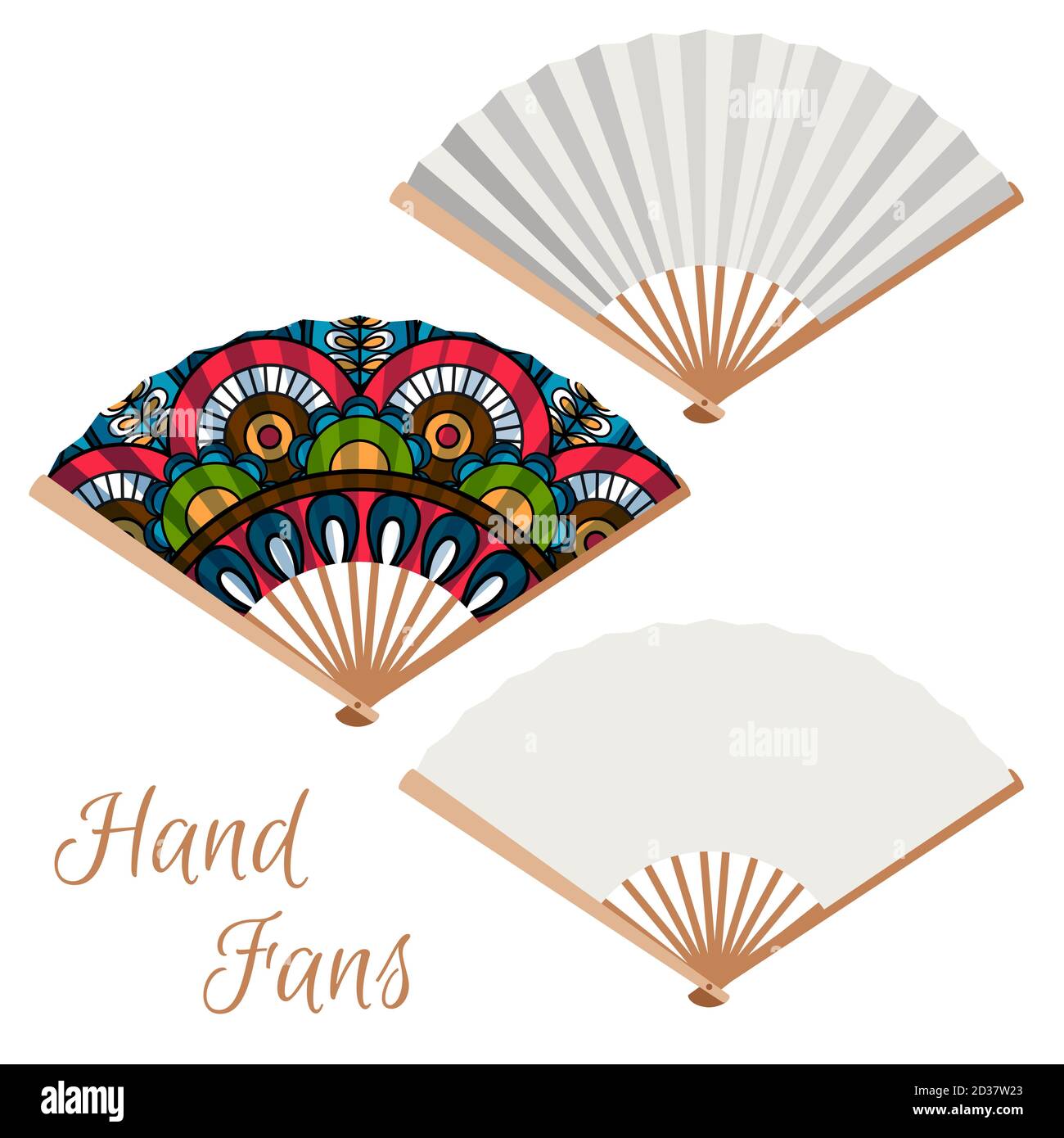 Set of hand fans. Decorative fans vector isolated on white background