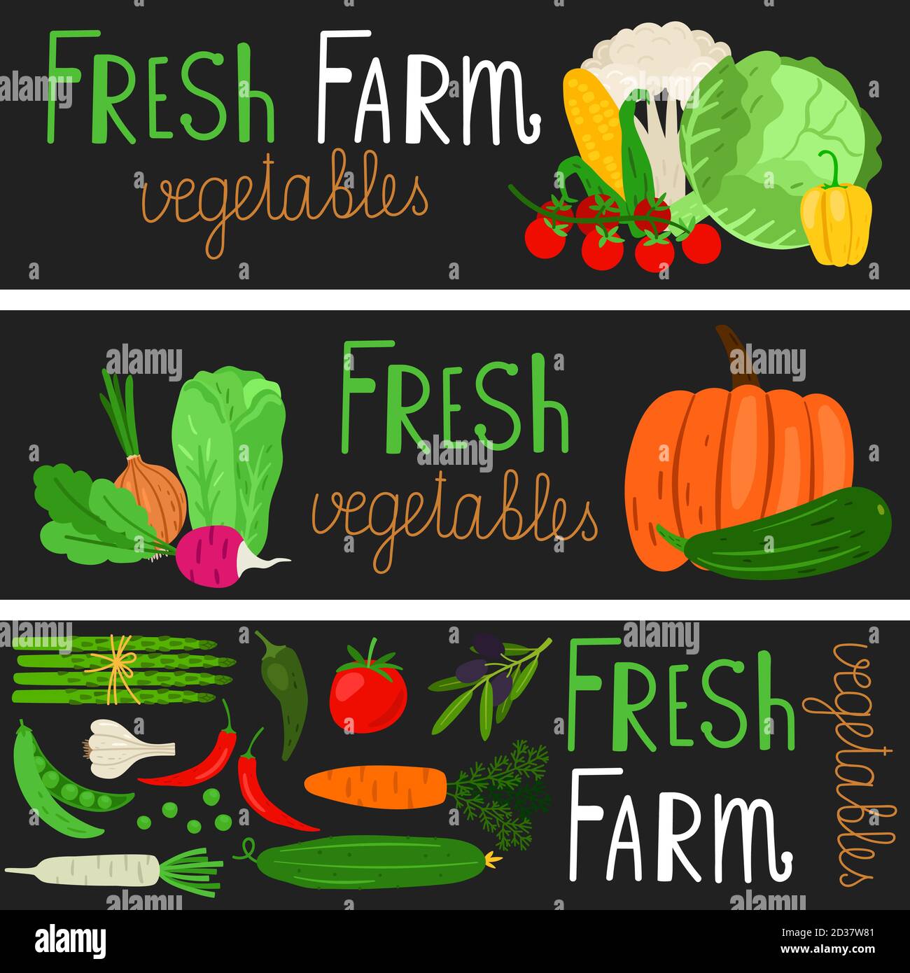 Harvest banners design. Cartoon vegetables vector background with text