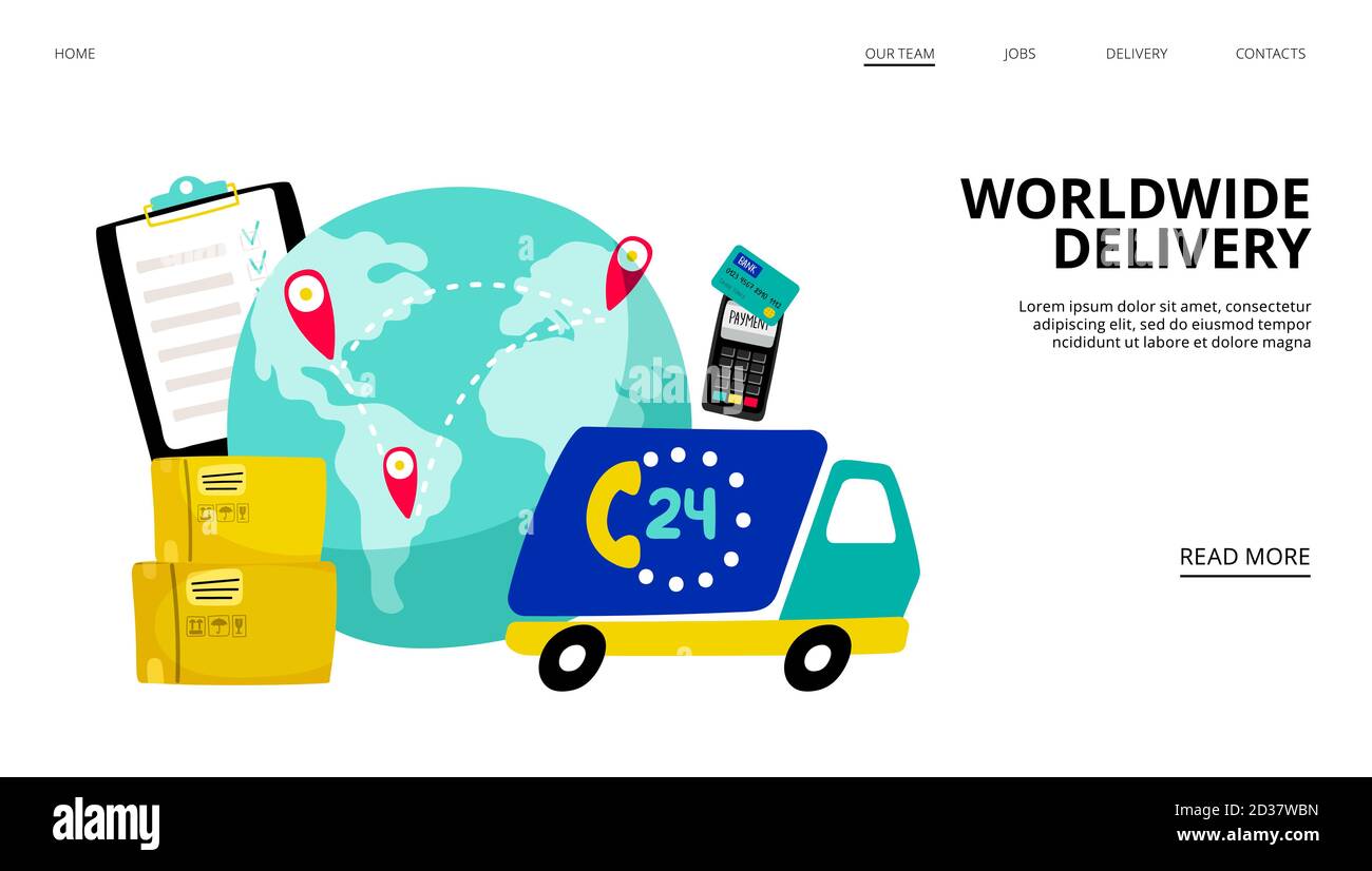 Worldwide delivery landing page. Fast international delivery service