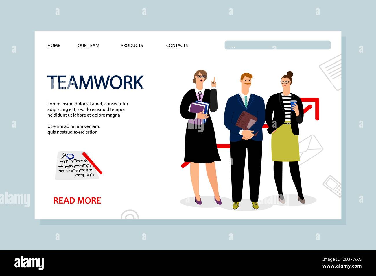 Teamwork landing page vector template with businesspeople characters ...