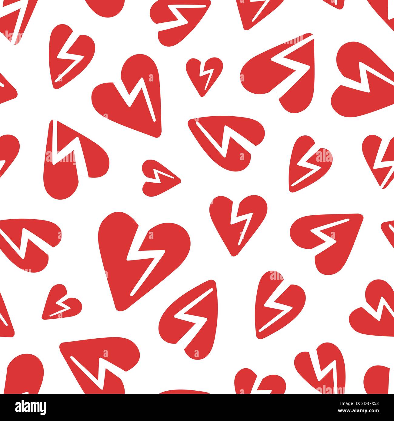 Red broken hearts vector seamless pattern with white background Stock Vector