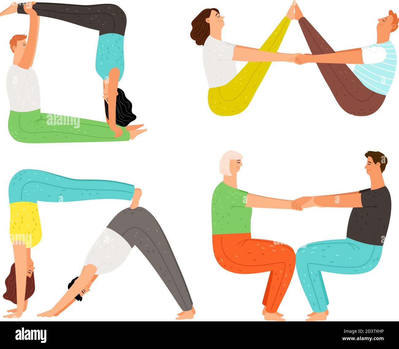 Couple yoga poses. Man and woman yoga partners postures set, girls and men  couples flexibility and stretch exercises, healthy sport practices vector  illustration Stock Vector Image & Art - Alamy