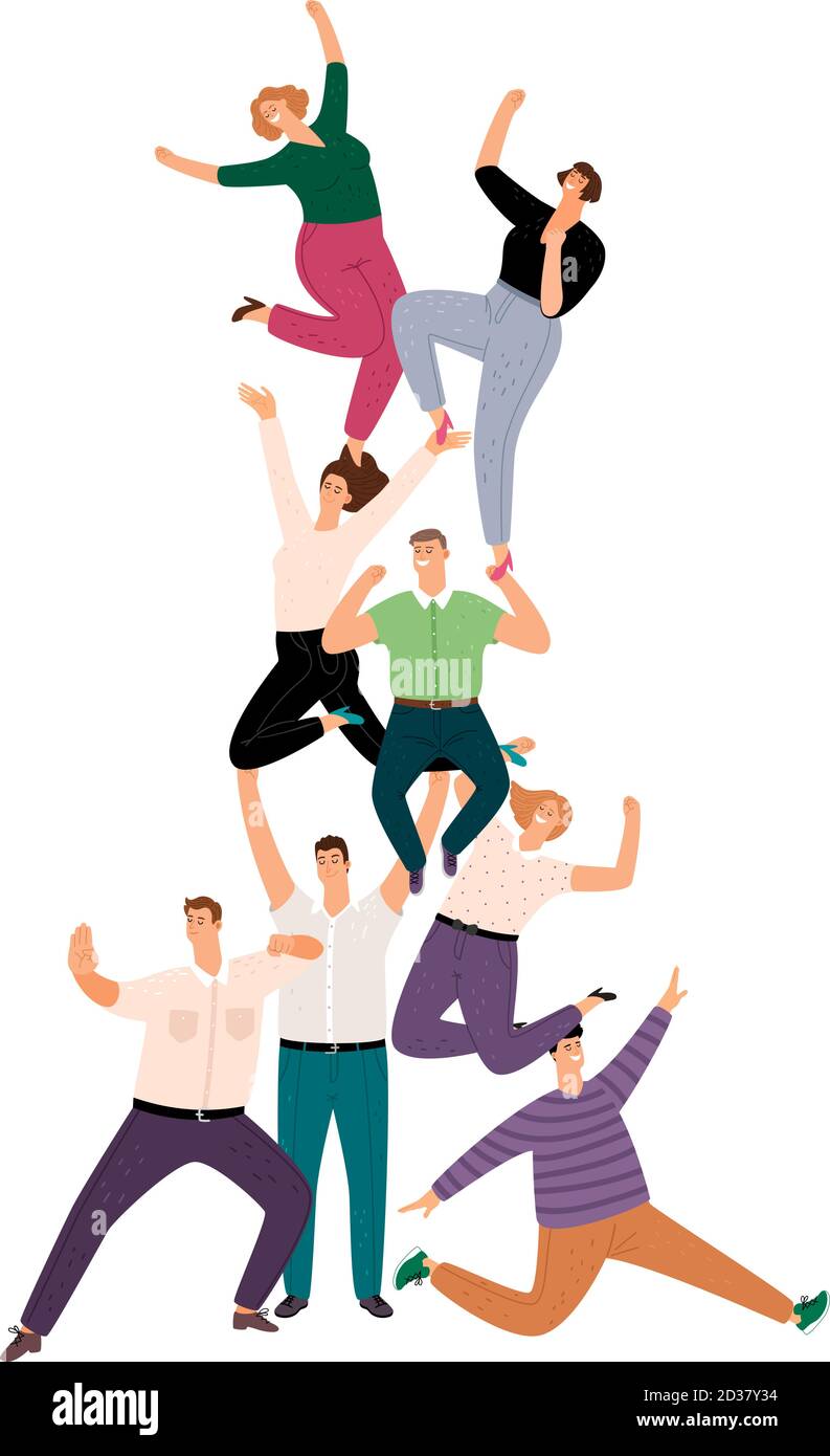 Successful people teamwork pyramid. Happy young human community support  illustration, success casual cartoon crowd of people team cooperation  isolated on white background Stock Vector Image & Art - Alamy
