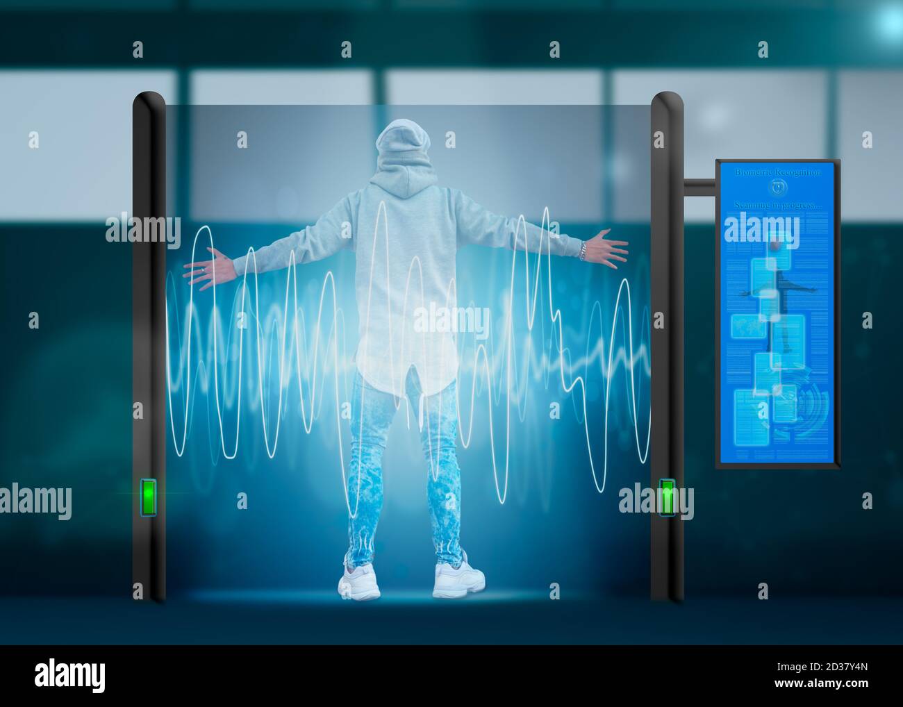 Checkpoint of tomorrow. Biometric scanner Concept. Stock Photo