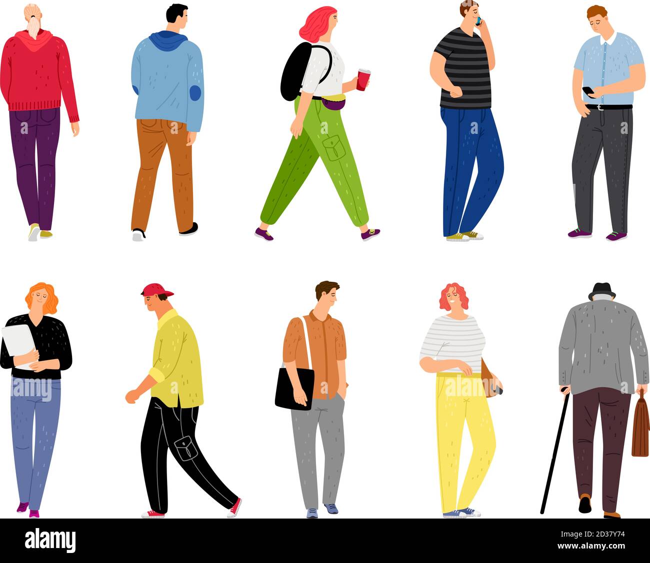 Cartoon casual people on white. Casual dressed human characters vector illustration, lifestyle design adult man and woman people different persons on street isolated Stock Vector