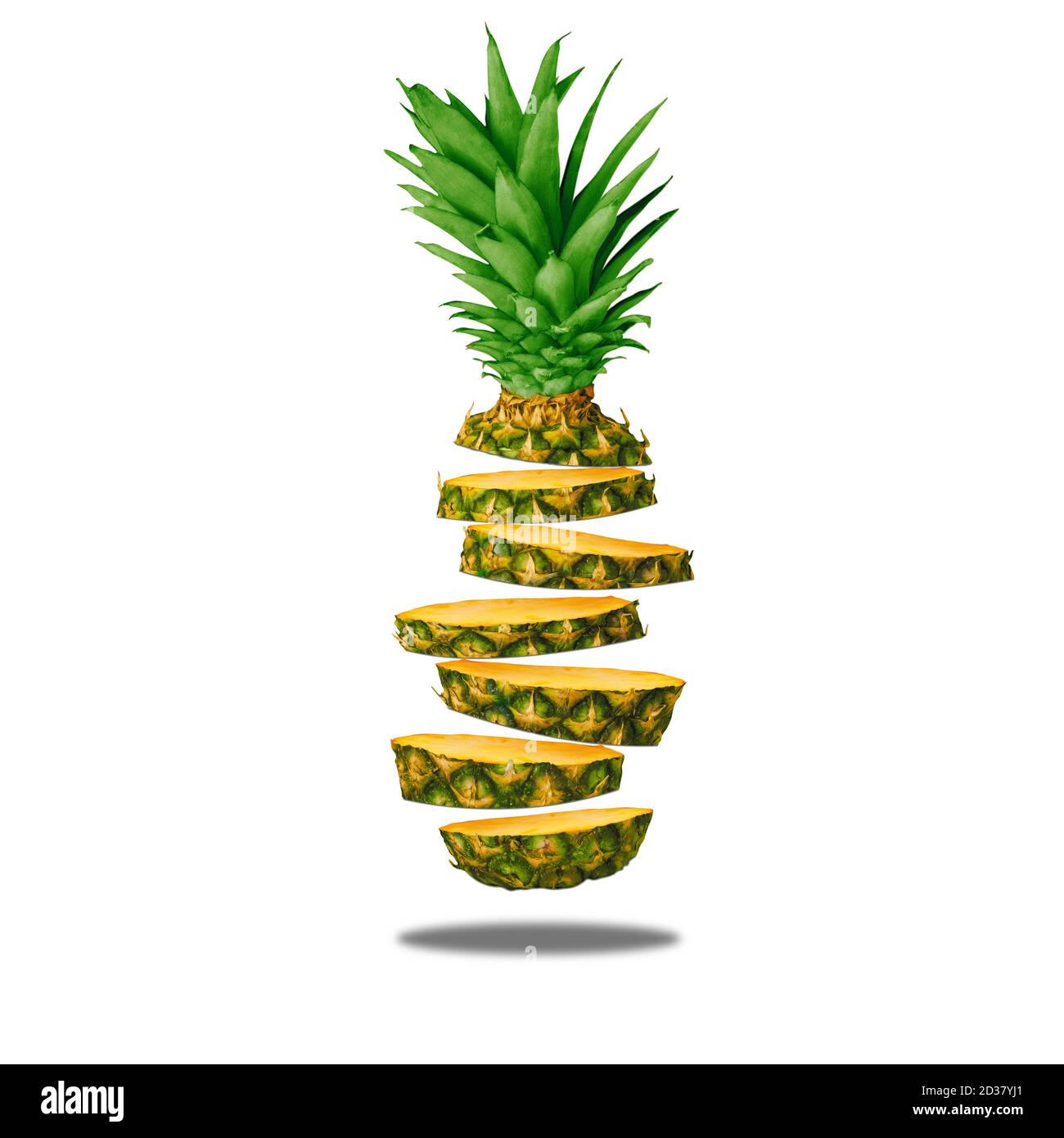 Clean and isolate pineapple levitating on a white background. High resolution image. Health concept and healthy food on levitation Stock Photo