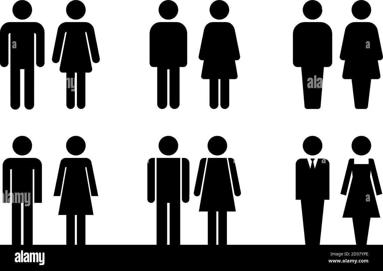 Restroom door pictograms. Woman and man public toilet vector signs, female and male hygiene washrooms symbols, black ladies and gentlemen wc restroom ui Stock Vector