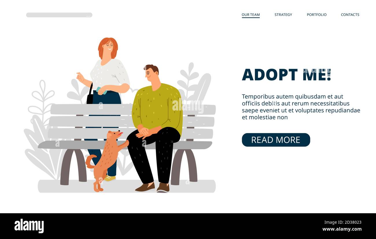 Adopt me cartoon landing page with homeless pets Vector Image