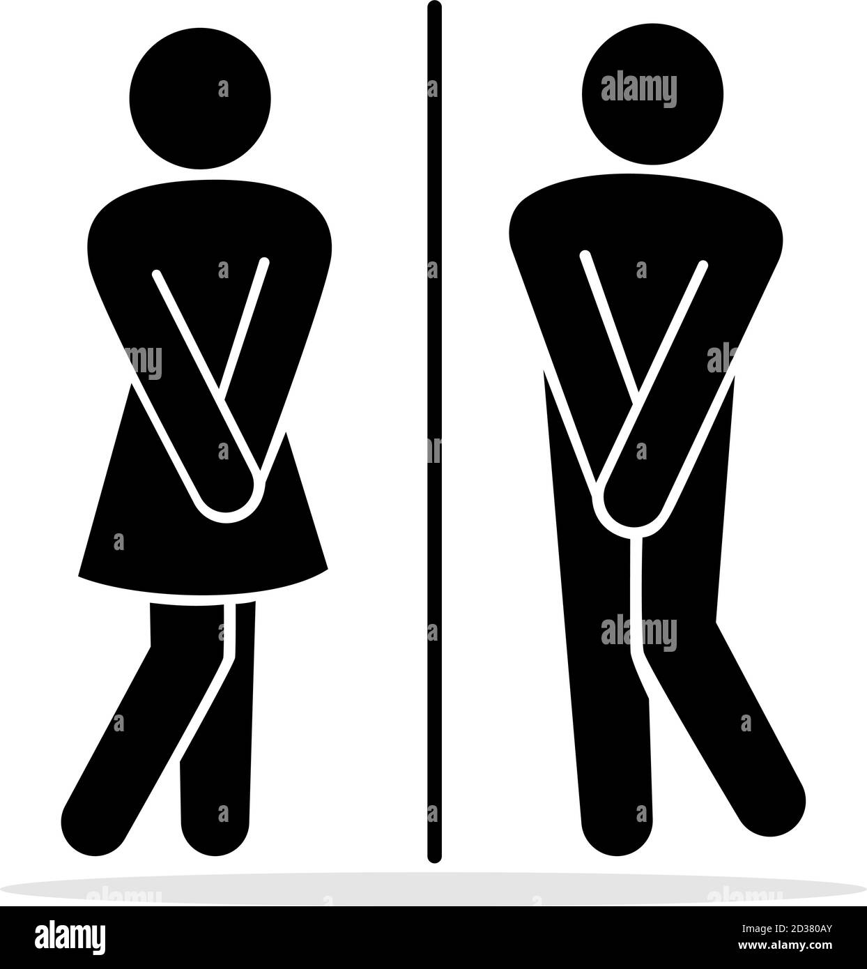 Girls and boys restroom pictograms. Funny toilet couple signing, desperate  pee woman man wc icons, fun bathroom door signs, humor public washroom  urgent vector silhouettes Stock Vector Image & Art - Alamy