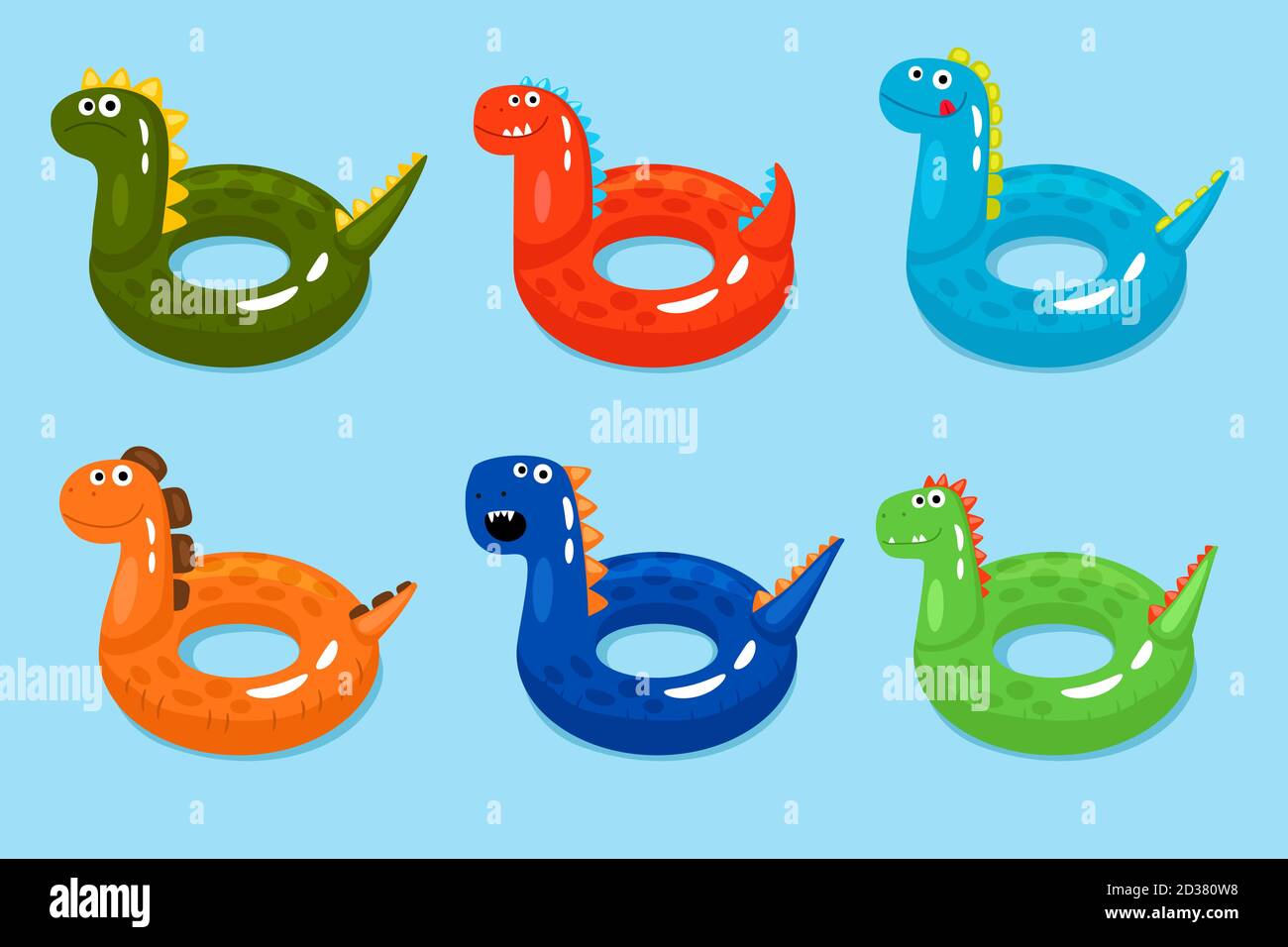 Dinosaurs swimming ring. Smiling dinosaur pool objects, funny children
