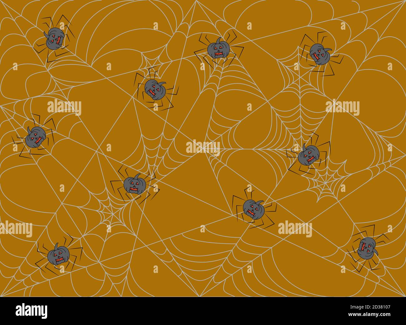 Orange halloween background with spiders web and pumpkins Stock Vector