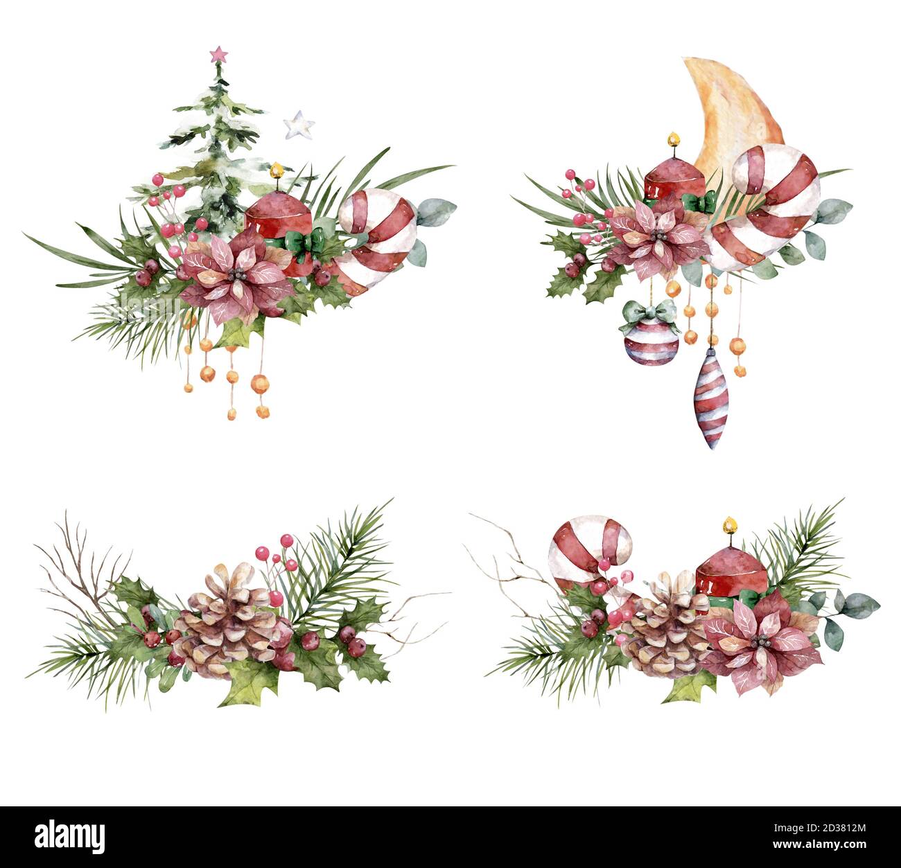 Watercolor Winter Christmas Bouquet Stock Illustration - Download