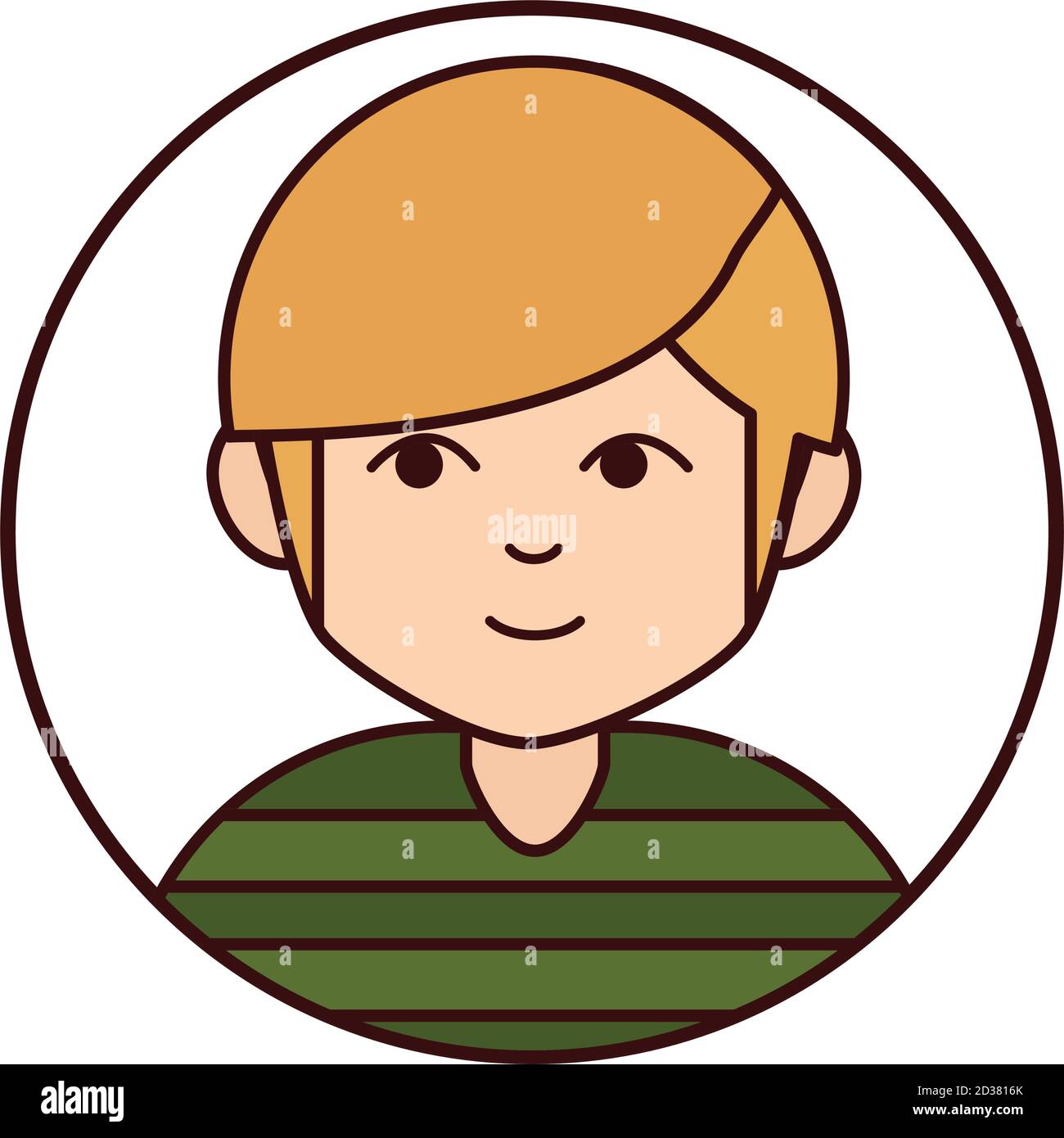 young teenager cartoon character, round line icon vector illustration ...