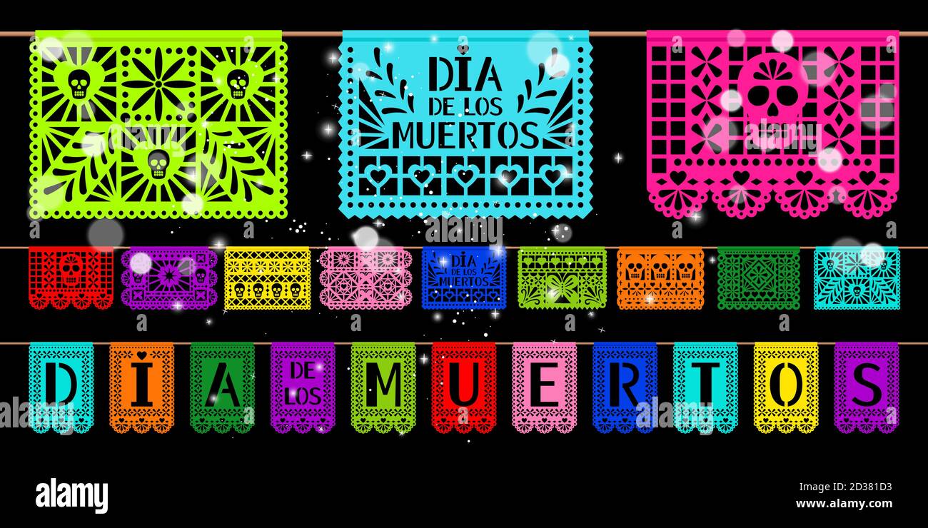 Day of dead paper decoration. Mexican holiday dia de los muetros cutted