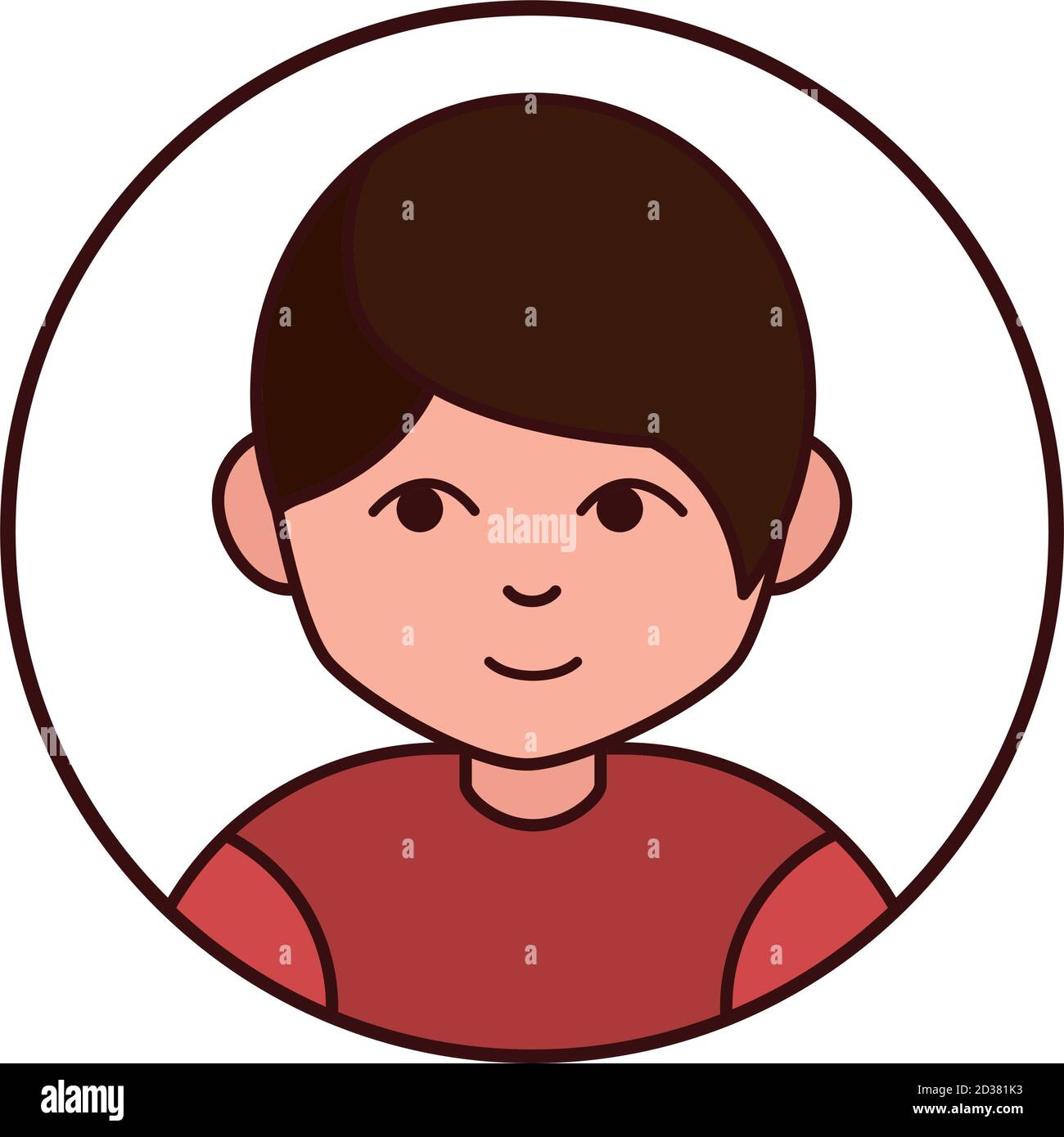 young boy cartoon character, round line icon vector illustration Stock ...