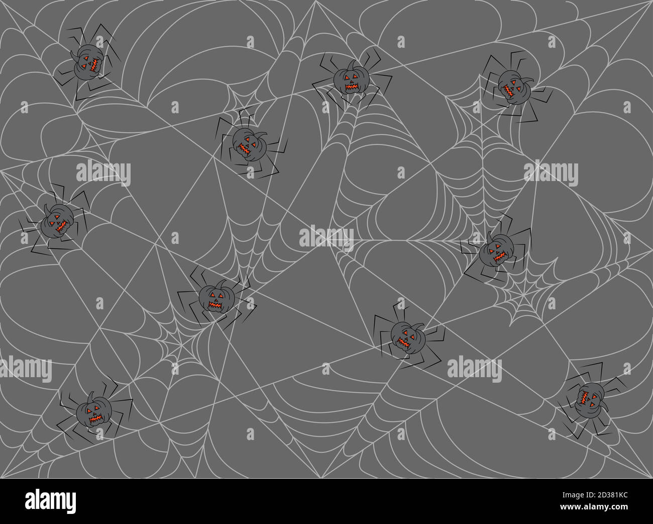 Gray halloween background with spiders web and pumpkins Stock Vector