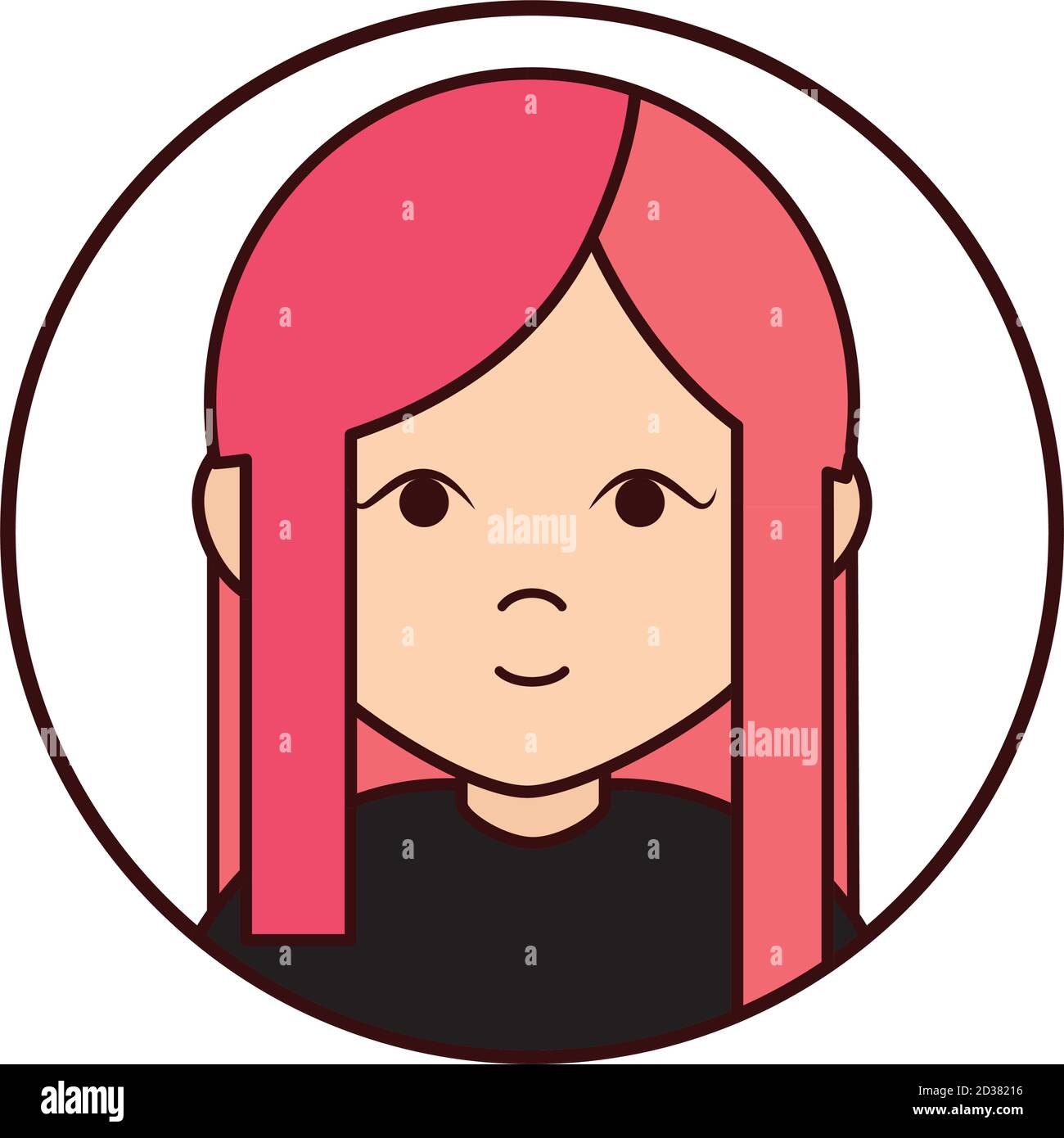 cute girl cartoon character portrait female, round line icon vector ...