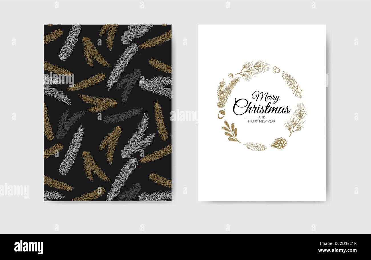 Merry Christmas greeting card with new years tree. Vector holiday ...