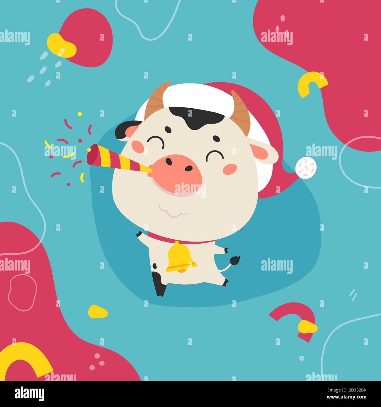 Christmas design template with cute ox Stock Vector