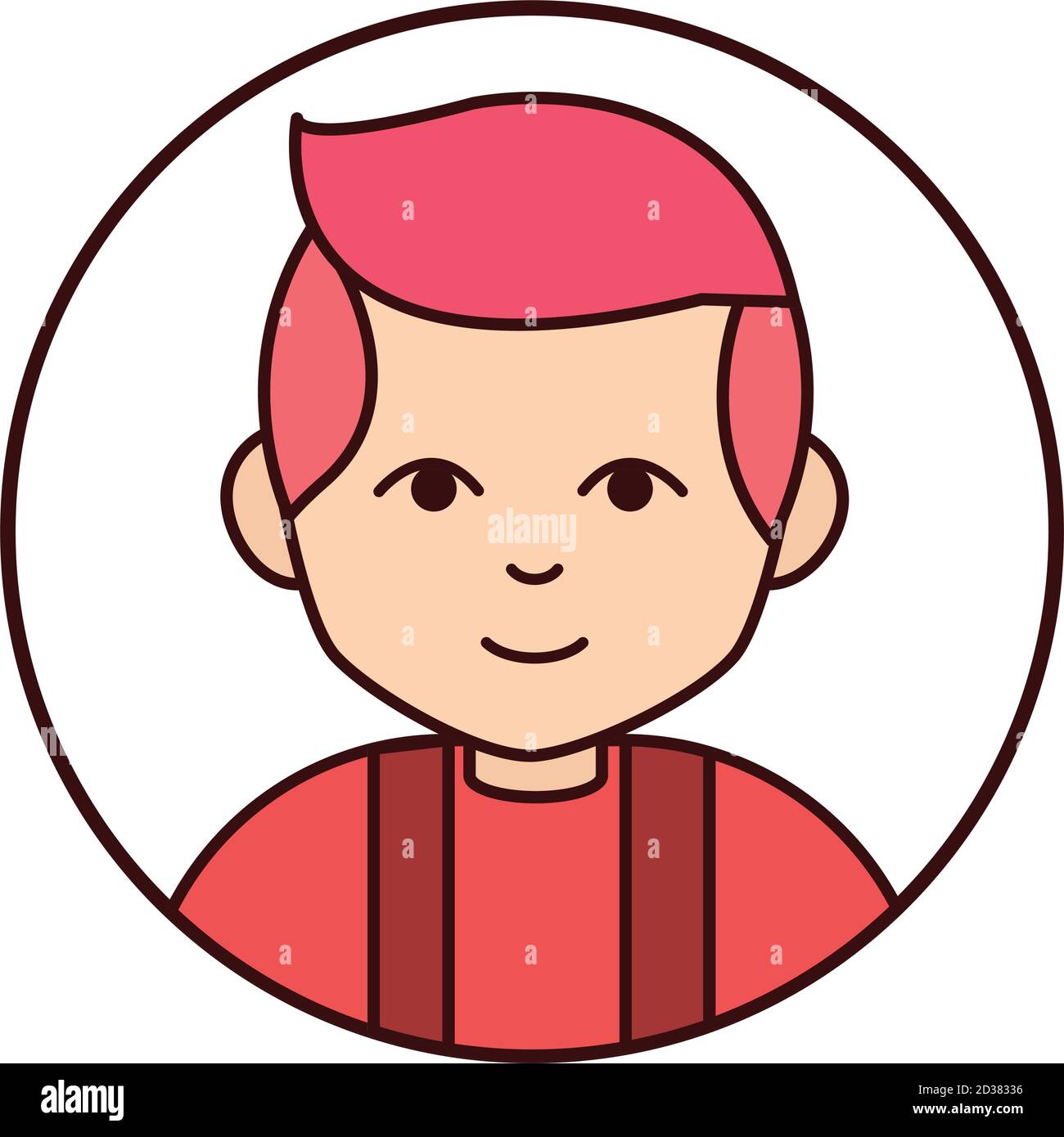 young boy with hair red cartoon character, round line icon vector ...