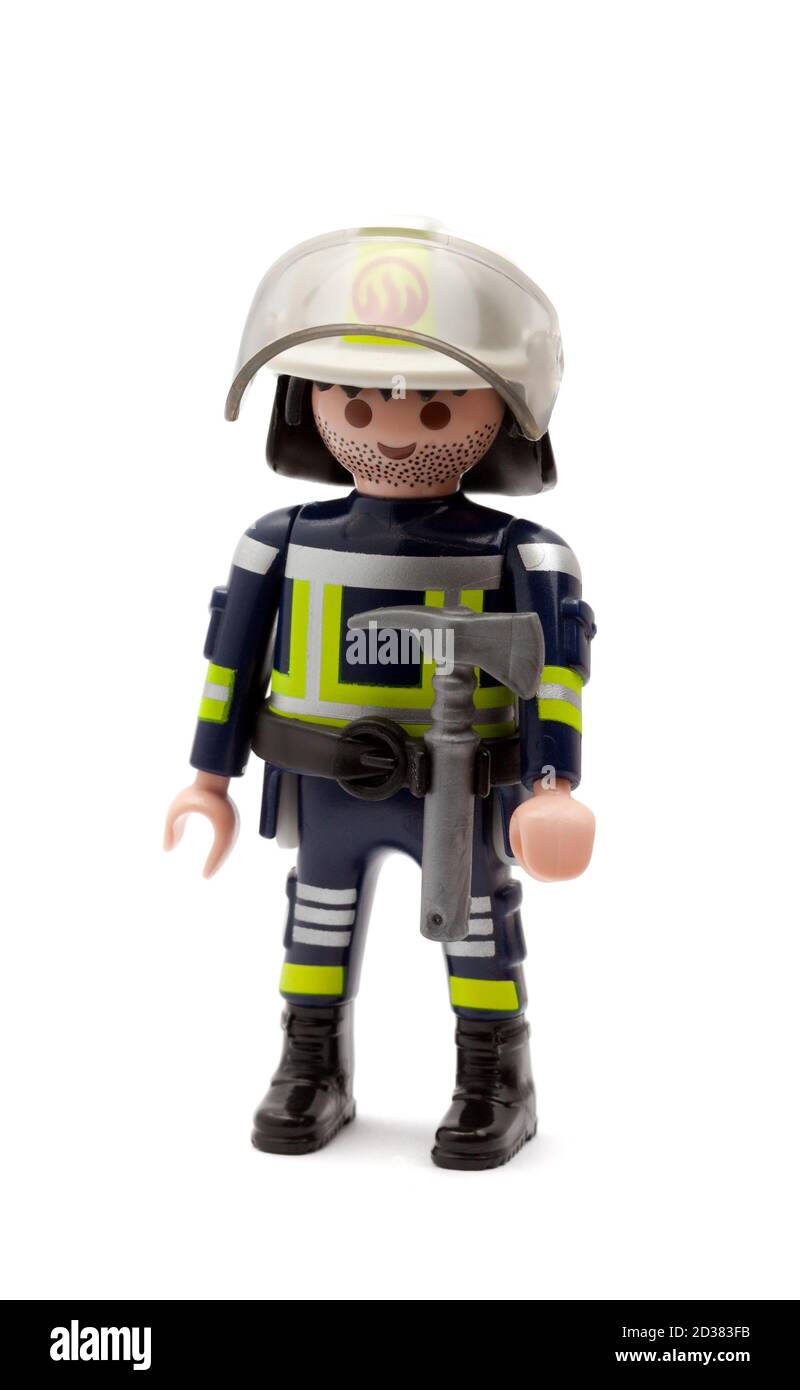 Playmobil Fireman Figure isolated on white background Stock Photo - Alamy